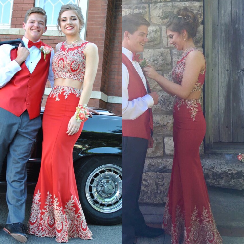 Mermaid style hand beaded/ design sewn prom dress